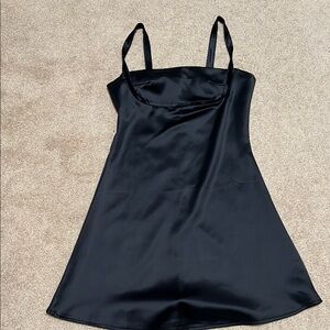 Chic Black Satin A-Line Dress